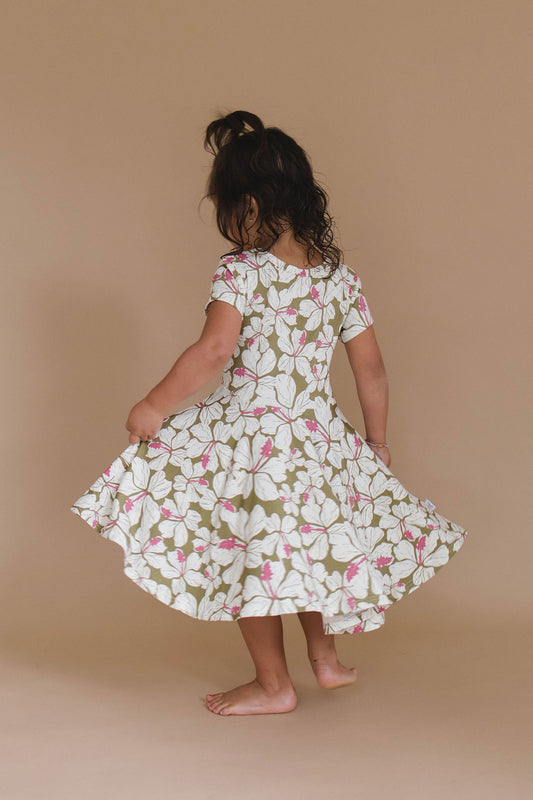 Short Sleeve Twirl Dress - Hiblisscus