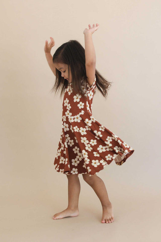 Short Sleeve Twirl Dress - Rust Puakenikeni