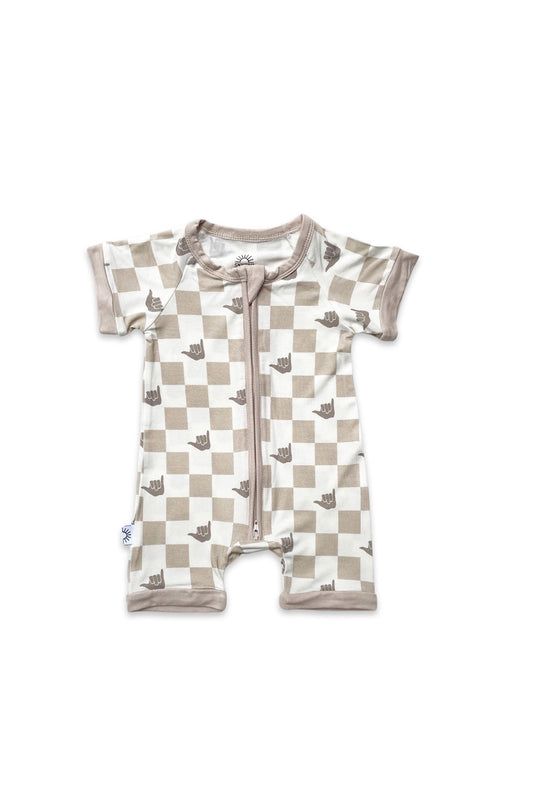 Shorty Zip Romper - Shaka Check