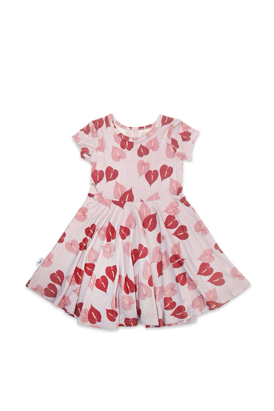 Short Sleeve Twirl Dress - Anthurium