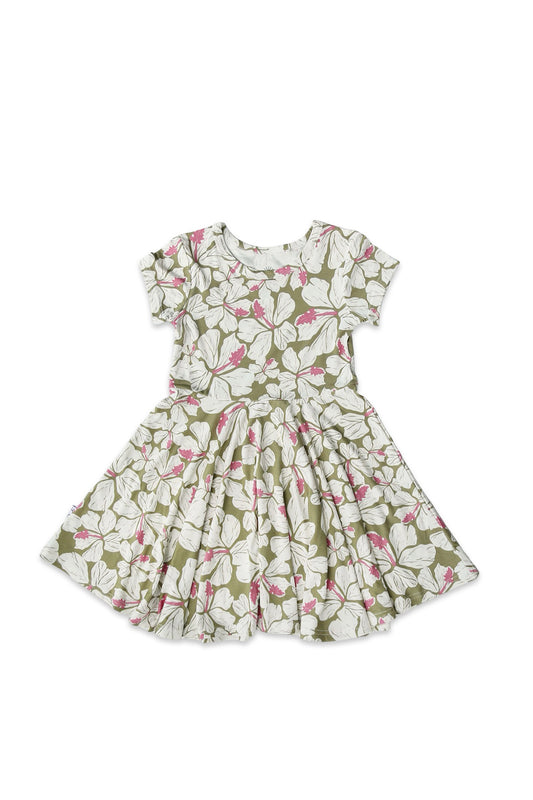 Short Sleeve Twirl Dress - Hiblisscus