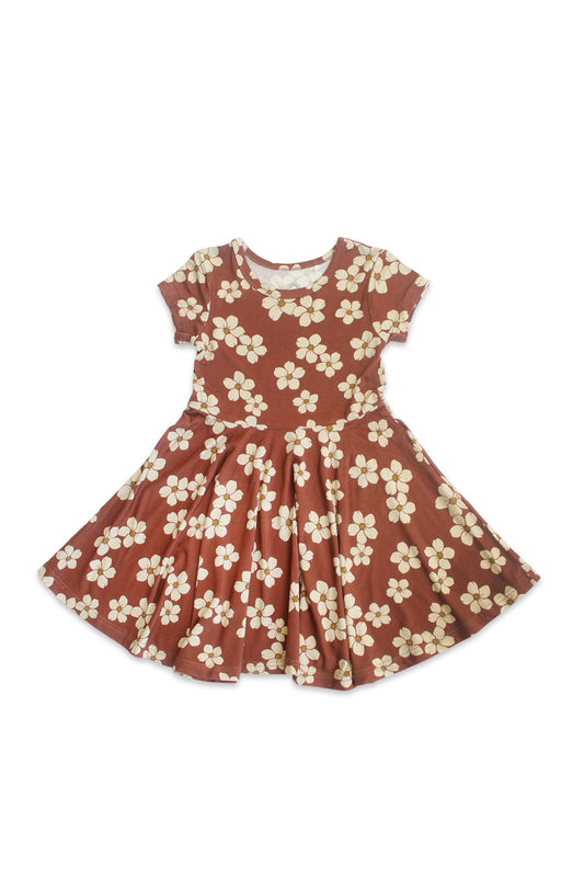 Short Sleeve Twirl Dress - Rust Puakenikeni
