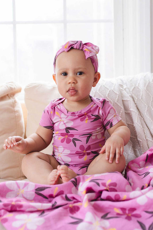 Short Sleeve Onesie - Berry Hibiscus