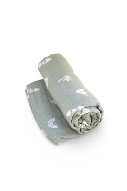 Muslin Swaddle Blanket - Island Vibes Sage